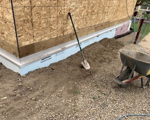 the new garage before the crevice garden.