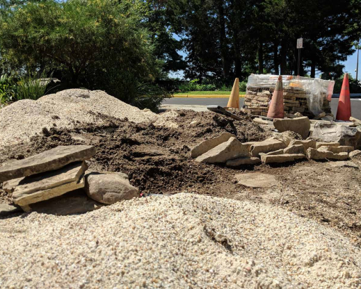 Builder’s sand used to create mounds where crevices will be laid Builder’s sand used to create mounds where crevices will be laid