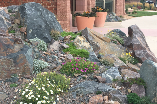 The crevice garden at the entry of the tropical conservatory  at the Cheyenne Botanic Gardens