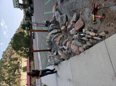 Volunteers building the garden