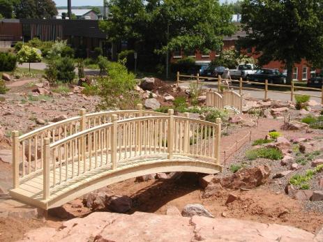 Student-built bridge over the dry stream 