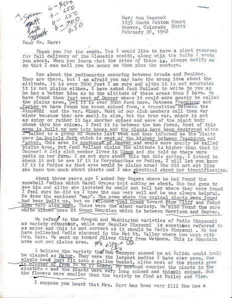 Photo of letter from Mary Ann Hitchcock  to  Claude Barr   Courtesy of Kelly Grummons)