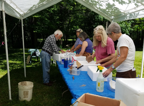 Adirondack Chapter members at a stucco trough building workshop.