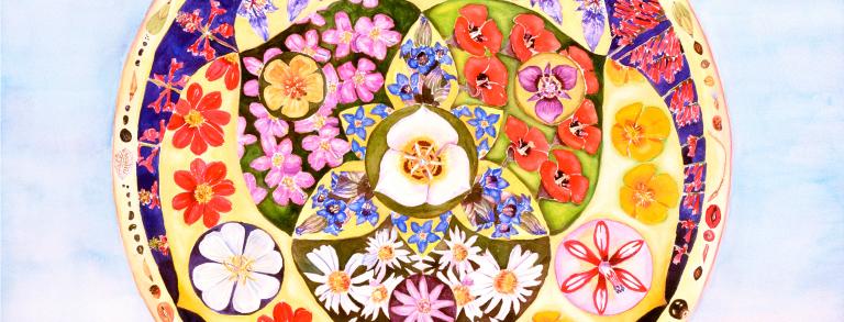 Floral mandala painted by Sally Walker's daughter, Karen Walker.