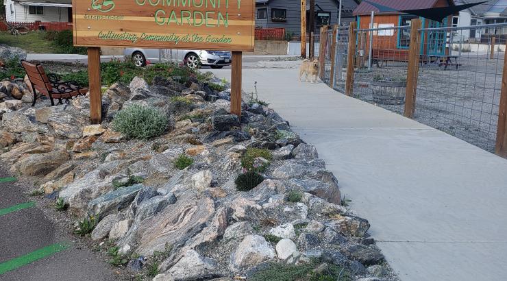 The completed crevice garden, topped with the garden sign